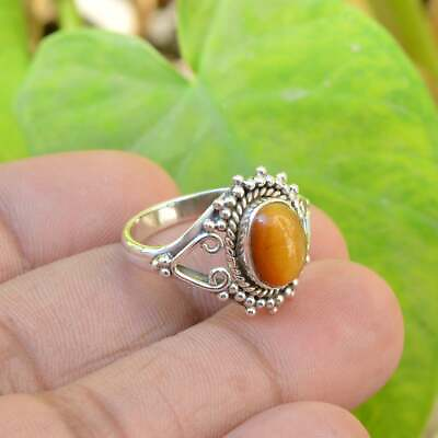 #ad 925 Sterling Silver Tiger Eye Handmade Oval Shaped Ring 100% GENUINE Jewelry