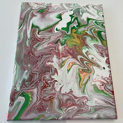 #ad Abstract Green Red And Gold Acrylic Pour Painting on canvas original