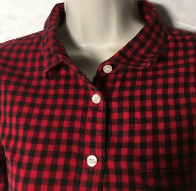 #ad Vintage Women J. Crew Long Sleeve Top Plaid Red Black Button Buffalo Check Small $29.99
