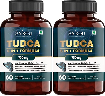 #ad TUDCA Tauroursodeoxycholic Acid 750mg 5 in 1 Blend 120 Capsules Pack of 2