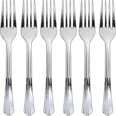 #ad Elegant Silver Plastic Forks Pack of 20 Disposable Salad Forks amp; High Qualit
