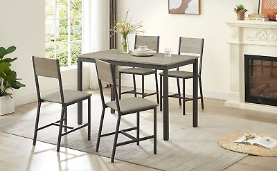 #ad Dining Set for 5 Kitchen Rectangular Table with 4 Upholstered Chairs Grey