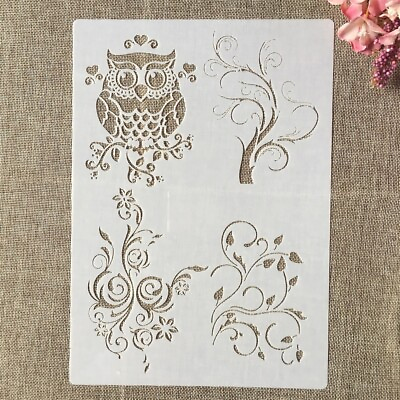 #ad A4 11.7quot; Owl Tree Leaves DIY Layering Stencil for Painting Scrapbook Template