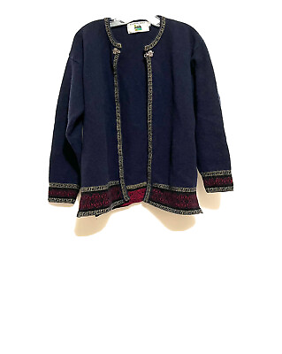 #ad Vintage Kylemore Abbey Ireland Mohair Navy Blue Lamb’s Wool Cardigan Size 4