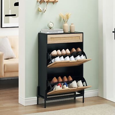 #ad Shoe Cabinet W 2 Flip Door amp; 1 Drawer Shoe Shelves Storage Organizer Entryway