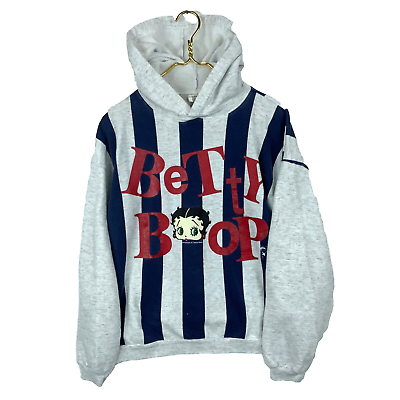 #ad Vintage Betty Boop Men#x27;s Sweatshirt Hoodie Small Gray 1990 Stripped 90s