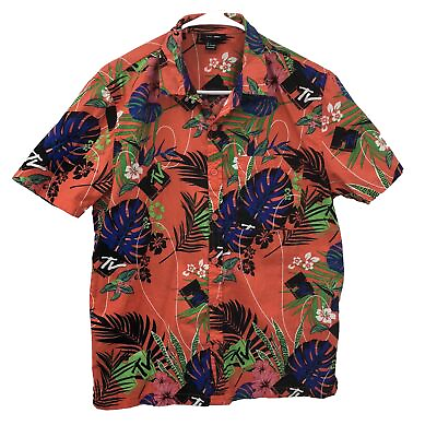 #ad MTV Shirt Hawaiian Fern Tropical Multicolor Button Down Short Sleeve Retro Large