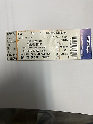 #ad RARE Vintage Taylor Swift Ticket Stub Amalie Arena 2010 Fearless Tour