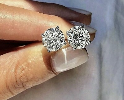 #ad 4 Ct Round Cut FL D Certificate Real Moissanite Stud Earrings 14K White Gold 8mm $105.00