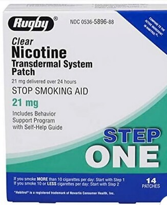#ad Rugby 21mg Nicotine Transdermal System Patch 14 Count 3 26 Exp Open Box