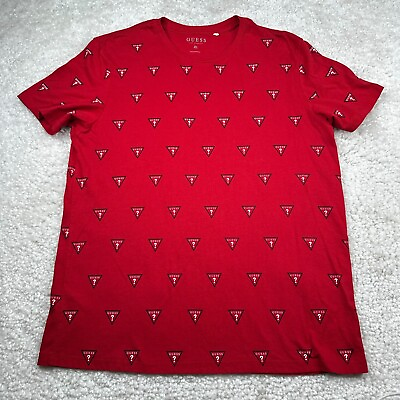 #ad Guess Shirt Mens XL Red All Over Print Retro Logo Originals Tee Short Sleeve Tee