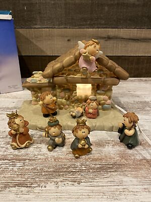 #ad Nativity Set 8pc Porcelain 7 2.25in Figures amp; Lighted 9.5 x 5.5in Stable in Box