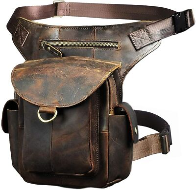 #ad Men#x27;s Leather Drop Leg Bag Shoulder Pouch Fanny Belt Waist Pack Messenger bike $54.99