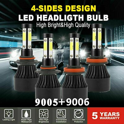 #ad 4pcs 90059006 LED Combo Headlight Kit COB 440W High amp; Low Beam Light Bulbs
