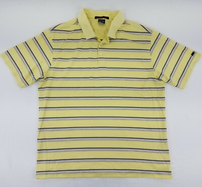 #ad Nike Tiger Woods Golf Polo Shirt Mens Size L Striped Yellow Short Sleeve B7