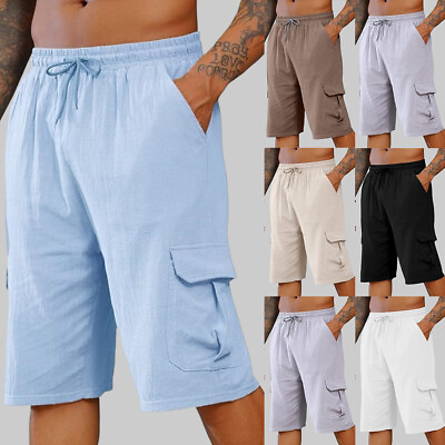 #ad Mens Shorts Chino Cotton Elasticated Waist Half Pants Casual Summer Pants Shorts