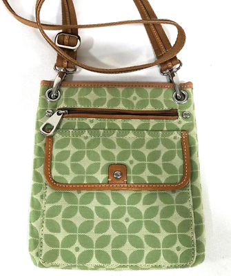 #ad Authentic FOSSIL Green Jacquard Fabric and Leather Crossbody Swingpack