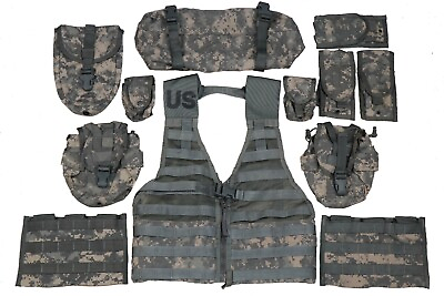 #ad 12 PC US Army Rifleman Set System ACU UCP Camo Molle Assault Pouches Vests FLC $44.95