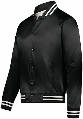#ad Augusta Sportswear Mens Front Pocket Satin Striped Trim Baseball Jacket 3610