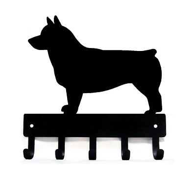 #ad Swedish Vallhund Dog Leash Hanger Metal Key Rack Holder 5 Hooks Lg 9quot; Made USA