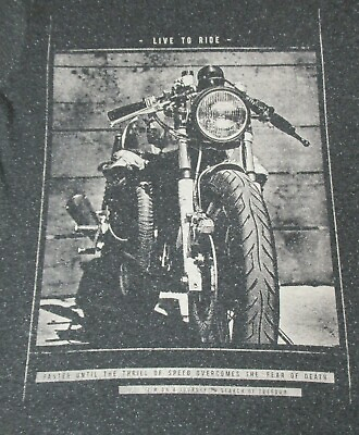 #ad TACO BRAND MOTORCYCLE THRILL SPEED OVERCOMES FEAR DEATH GRAY LARGE T SHIRT F1001