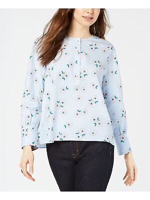 #ad TOMMY HILFIGER Womens Blue Floral Long Sleeve Collared Top M