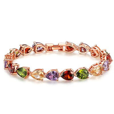 #ad Hotsale Rose Gold Chain Morganite Topaz Gemstone Charming Women Girl Bracelets