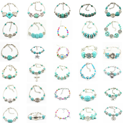 #ad New Fashion Tibetan Silver Jewelry Beads Bangle Turquoise Chain Girl Bracelets