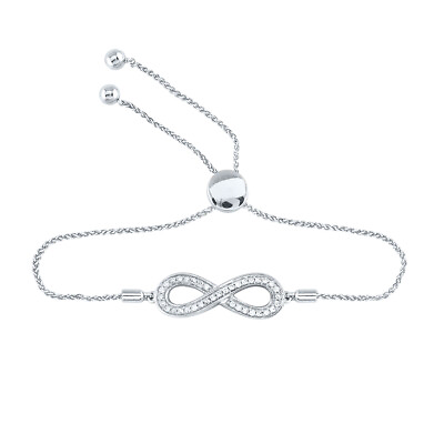 #ad 925 Silver Diamond Infinity Adjustable Friendship Adjustable Bracelet 1 4ctw 116
