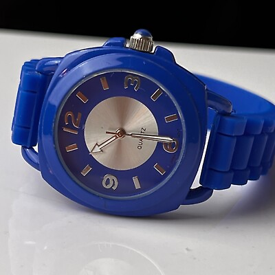 #ad Womens Watch Blue Case Silicone Straps Blue Accented Crown Easy Read Dial Ladies