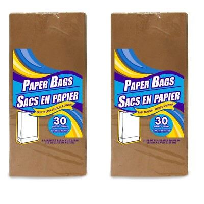 #ad 2 Pack 60 LUNCH BAGS Brown Kraft Paper sacks for school lunches or crafts