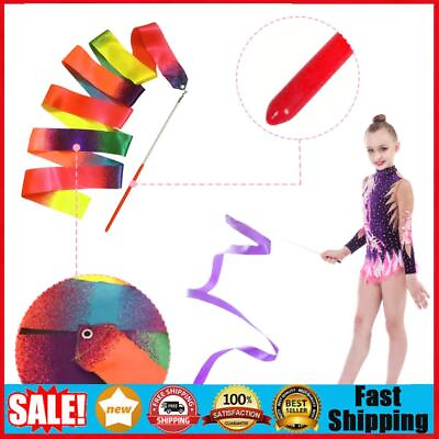 #ad 2m Colorful Gym Ribbons Metal Eyelet Toy Ribbon Ballet Streamer for Talent Shows