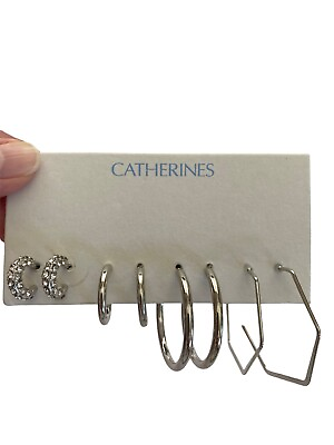 #ad Catherines 4 Pack Of Assorted Silver Hoops NWT