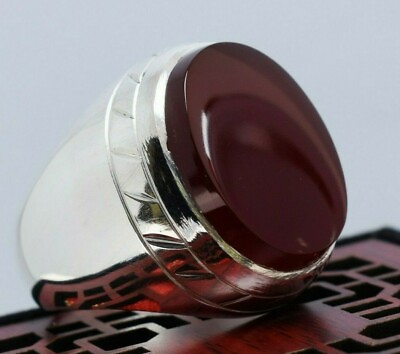 #ad Yamani Aqeeq Ring Blood Red Agate Sterling Silver Mens Rings Shia Rings العقيق