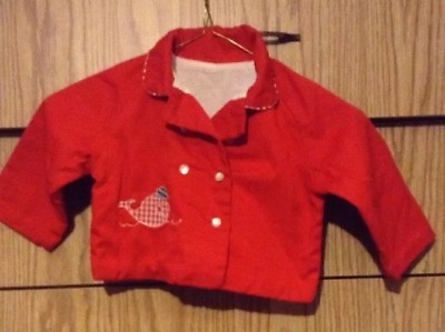 #ad Vintage Light Weight Red Cotton Baby Jacket with Flannel Lining Button Close