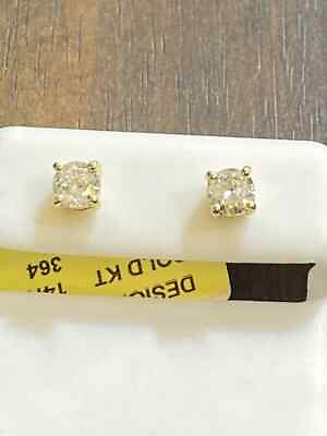 #ad 1.00 Carat Diamond Stud Earrings Real Natural Certified Round Solitaire 14k Gold