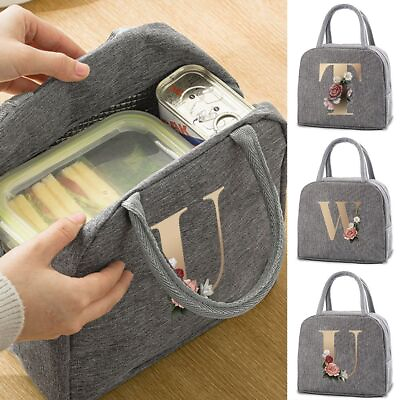 #ad Lunch Bag Thermal Canvas Gold Letter Handbag Picnic Travel Breakfast Box School