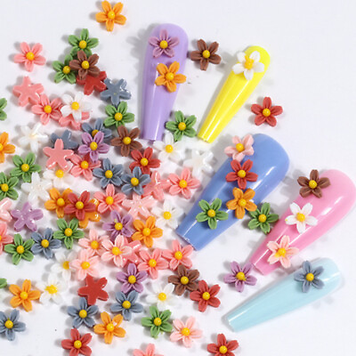 #ad 50 300Pcs 3D Colorful Mini Flower Nail Gems Mixed Resin Manicure Art Decorations