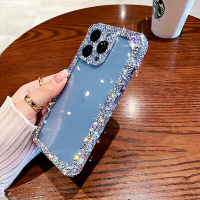 #ad For iPhone 15 Pro Max 14 13 12 11 XS XR 678 Clear Bling Diamond Rhinestone Case