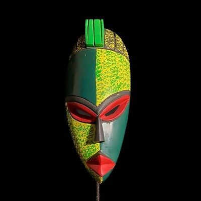 #ad Traditional African Mask From Ghana Handmade Green And Yellow Mask 7720