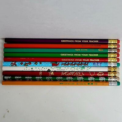 #ad Vintage Lot of 10 NEW Unsharpened Pencils Teacher Christmas Brownie Girl Scout