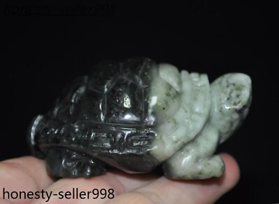 #ad 3#x27;#x27; China natural Hetian jade hand carve wealth longevity turtle tortoise statue