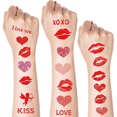 #ad Valentines Temporary Tattoo Heart Lips Fake Tattoos Waterproof Rose Tattoo