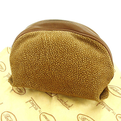 #ad Borbonese Pouch Bag Beige Brown Woman Authentic Used E981