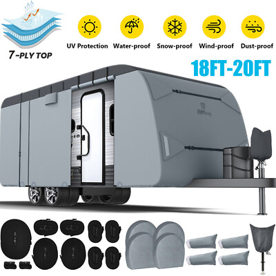 #ad 7 Ply Anti UV Waterproof Travel Trailer RV Trailer Cover Fits Camper 18#x27; 20#x27; US