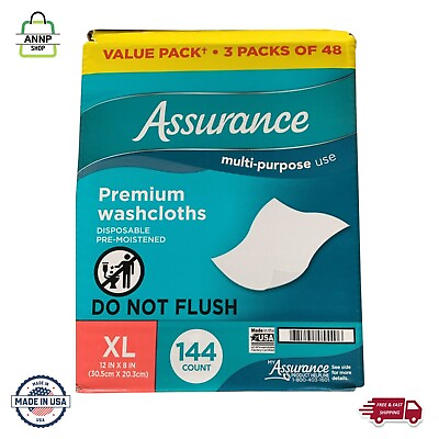 #ad Assurance Premium Disposable Washcloths Pre Moistened Body Wipes XL 144 Count