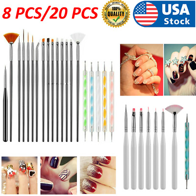 #ad 8 20 PCS Nail Art Design Dotting Painting Drawing Polish Brush Pen Tools Acrylic