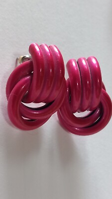 #ad 80s Chunky Twisted Knot Hot Pink Pierced Earrings