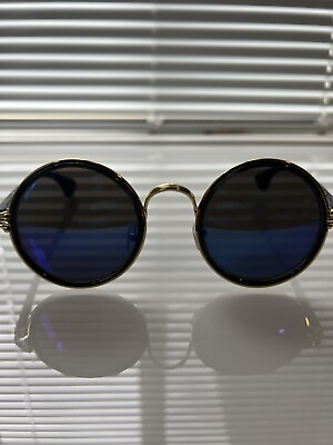 #ad Circle Hippie Sunglasses Blue Black Round Gold Trim One Size