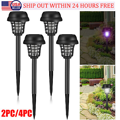 #ad 2 4 Solar Powered Insect Zapper Lamp Light Outdoor Mosquito Fly Bug Killer Trap